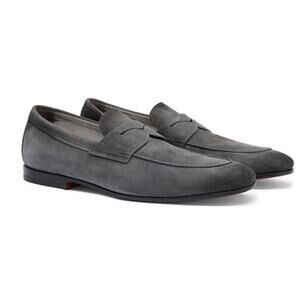Zegna Men's L'Asola Suede Penny Loafer Charcoal Size 11.5 $1000 Luxury Style